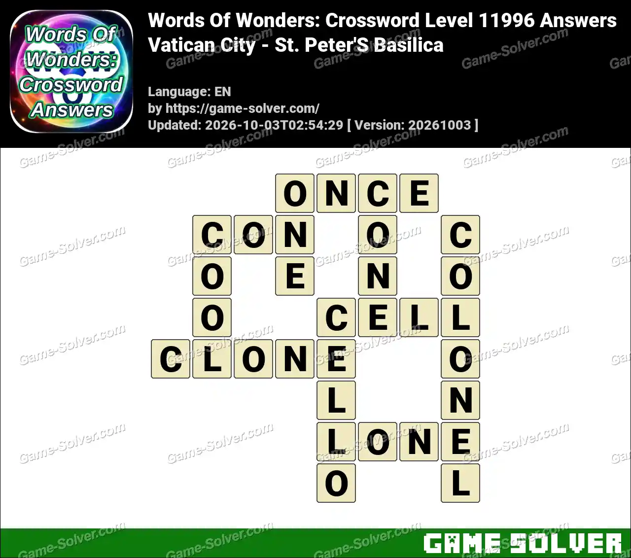 Words Of Wonders: Crossword Level 11996 Answers – Vatican City – St. Peter’S Basilica